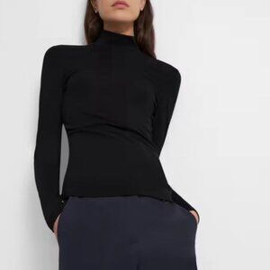 Theory Naneik Black Ribbed Turtleneck Sweater Large NWT Stretch Designer Knit